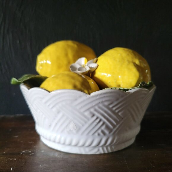 Vintage Ceramic Basket With Lemons Made in Italy, Vintage Ceramic Fruit - Picture 2 of 11